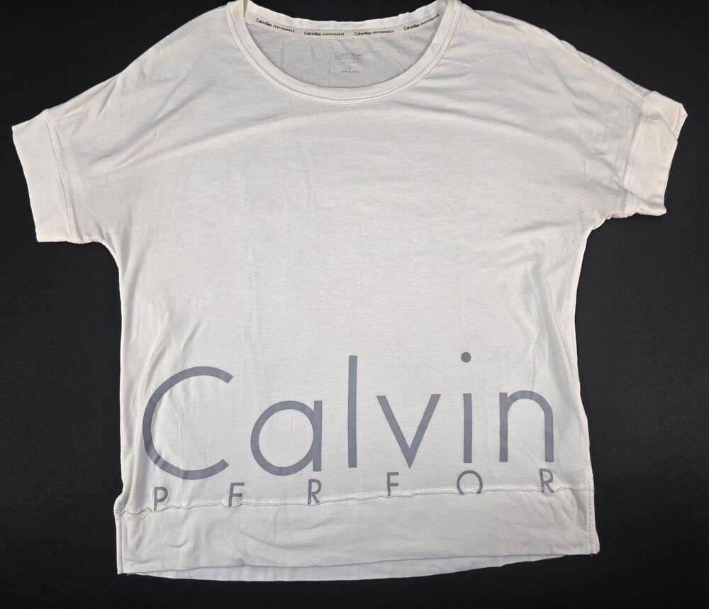 Calvin Klein Performance Women White Logo Graphic T-Shirt Size‎ L Short Sleeve